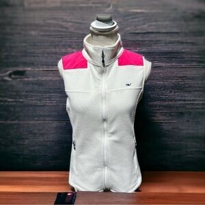 🌻Vineyard Vines White w Pink Accent Full-Zip Sweater Fleece Vest Size XS